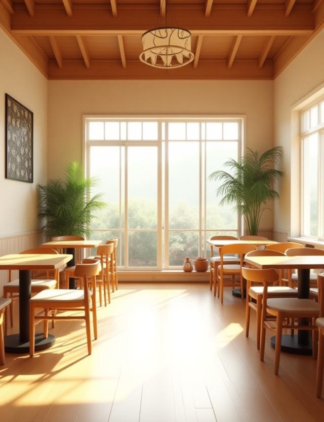 木の温もりを感じるHinode Cafeの店内全景